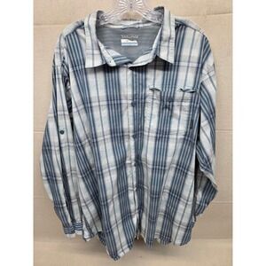 Columbia Omni-Wick Mens XXL Blue Plaid Long Sleeve Roll Tab Fishing Shirt 1639